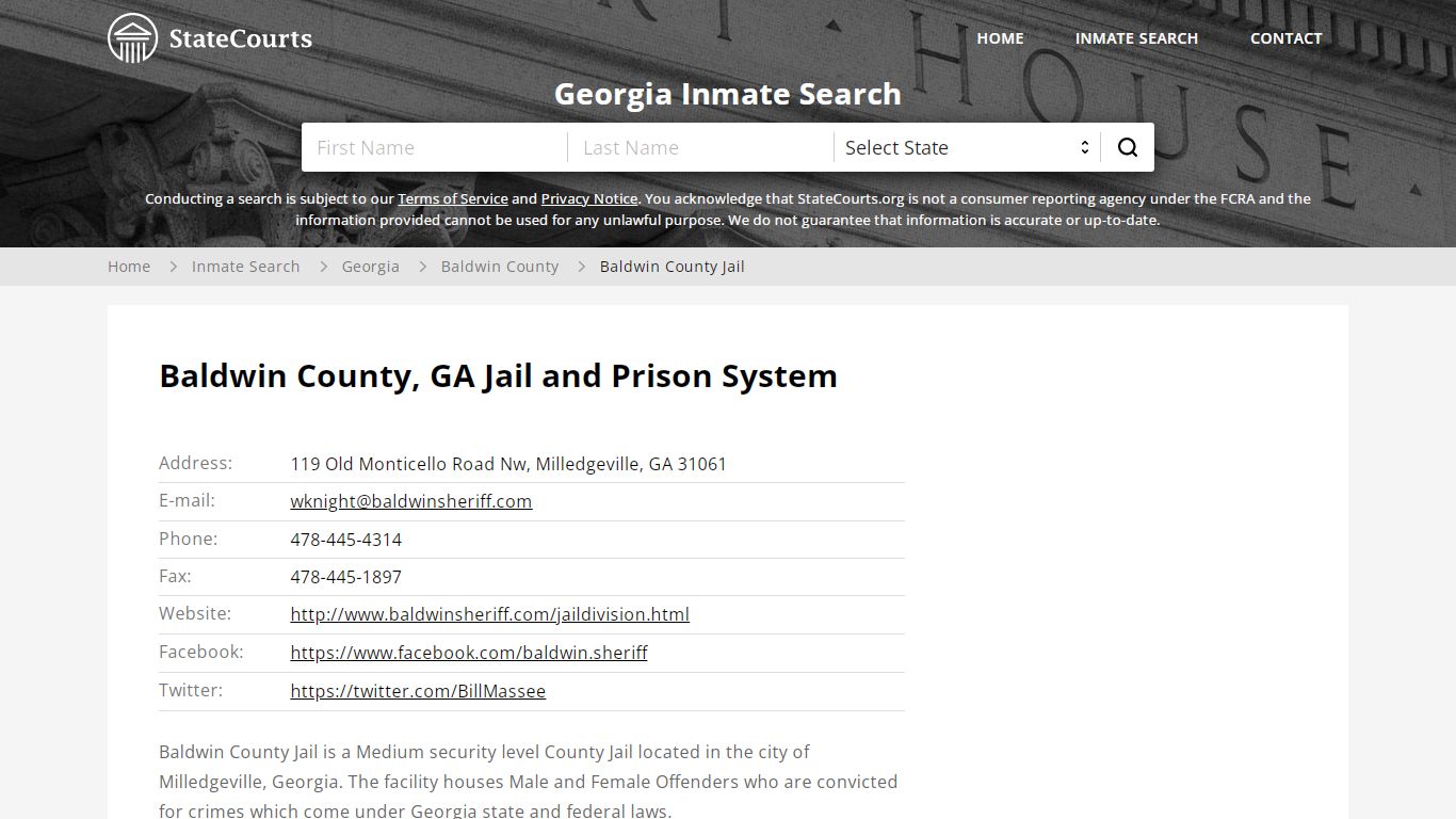 Baldwin County Jail Inmate Records Search, Georgia - StateCourts